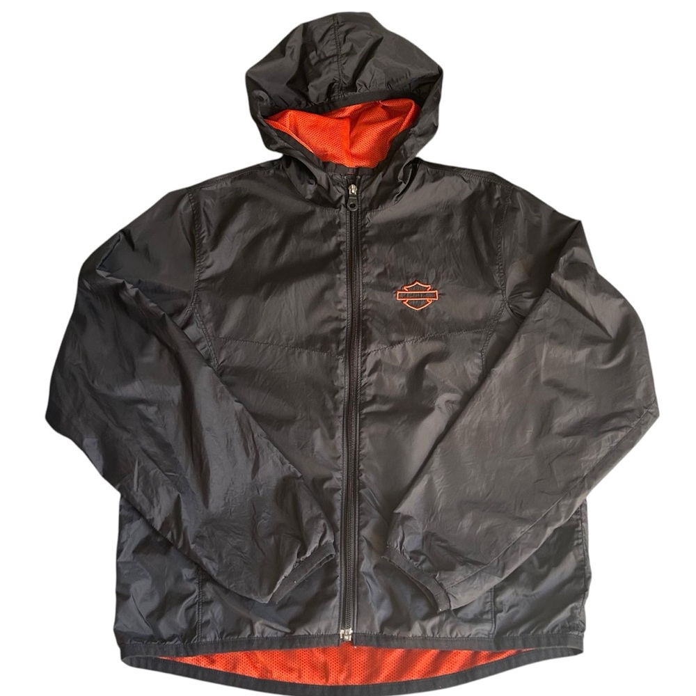 Harley Davidson Nylon Zip Up Jacket Black Womens Small Windbreaker Lined Logo